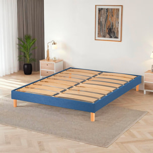 Sommier Lumière Technologie Tri-Lattes, tissu bleu marine, Bois Épicéa, H30 cm, Lattes Actives, Aération Optimale