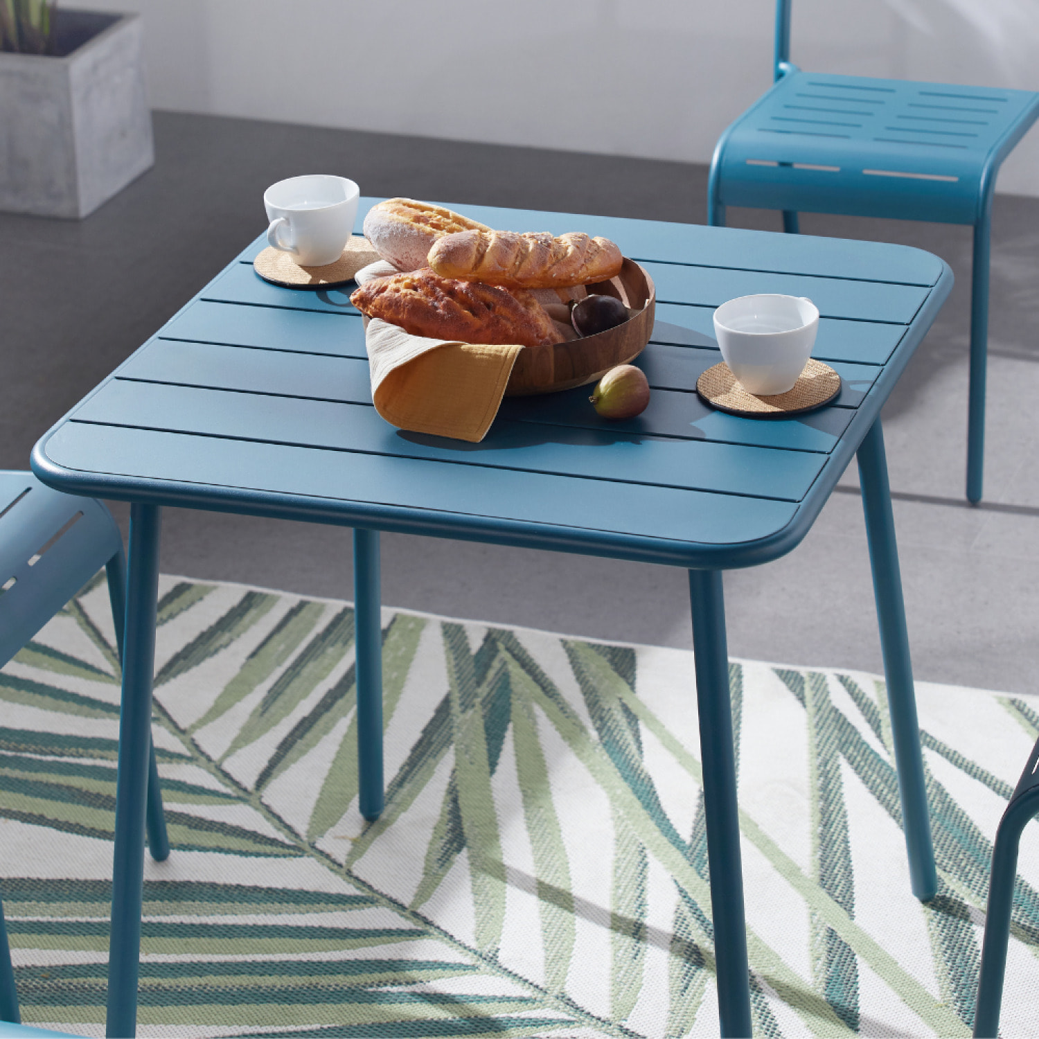 Ensemble table + chaise en acier bleu 4 places  - EVORA