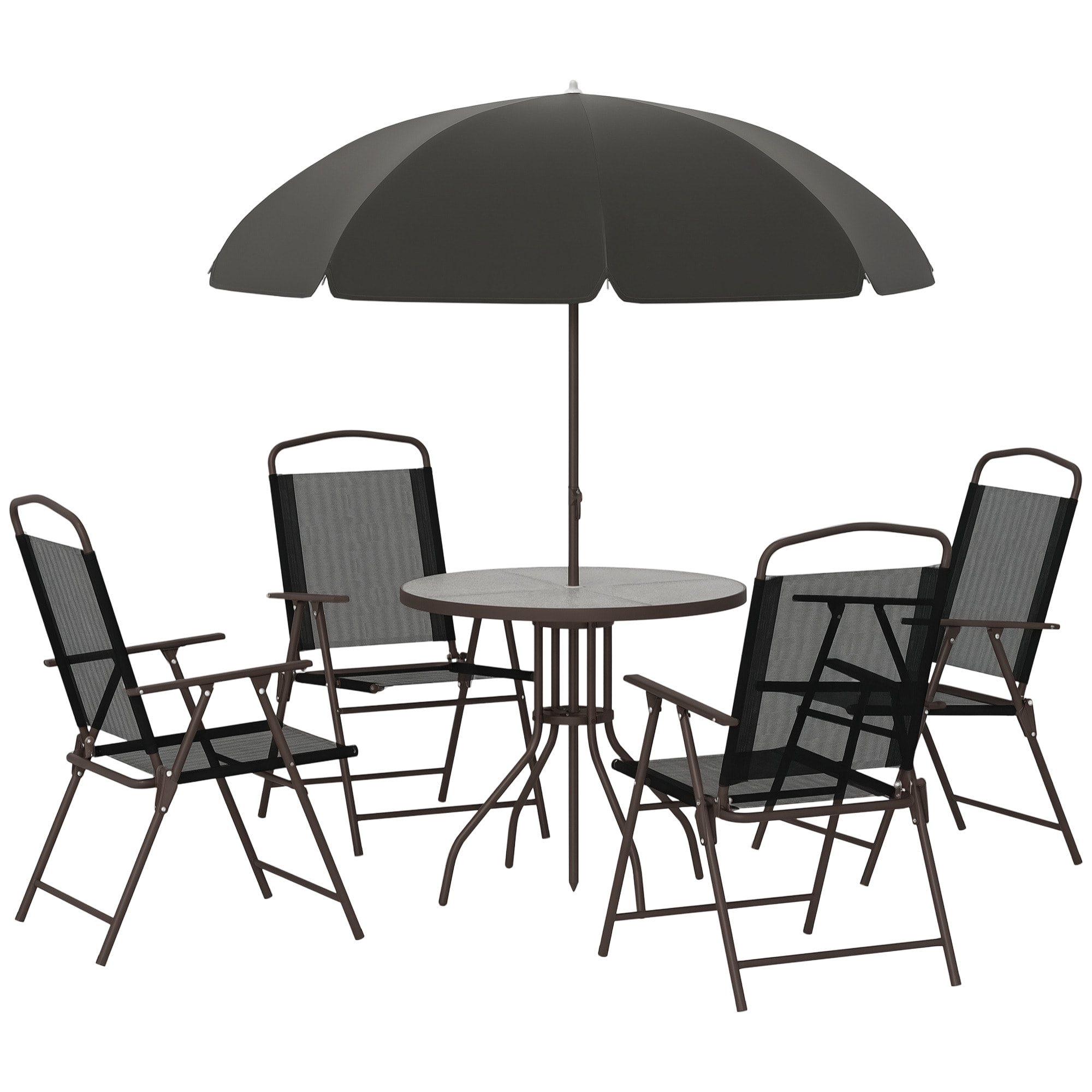 Conjunto de Muebles para Jardín con 4 Sillas 1 Mesa y 1 Parasol Texteline Aluminio y Poliá©ster Negro
