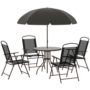 Conjunto de Muebles para Jardín con 4 Sillas 1 Mesa y 1 Parasol Texteline Aluminio y Poliá©ster Negro