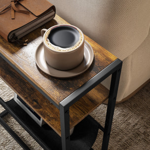 Table d'appoint bout de canapé table d'entrée avec étagère et porte-revues structure en acier design industriel - 43l x 18P x 56H cm noir marron foncé