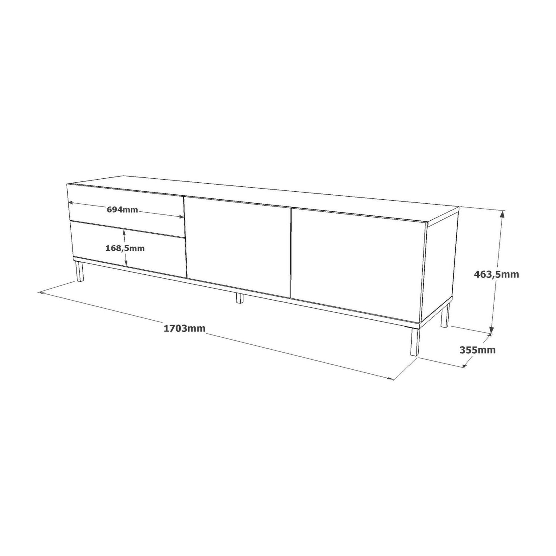Mobile porta TV Basyang, Credenza da soggiorno, Armadio basso per TV, Base parete attrezzata, 170x36h46 cm, Argento e Nero