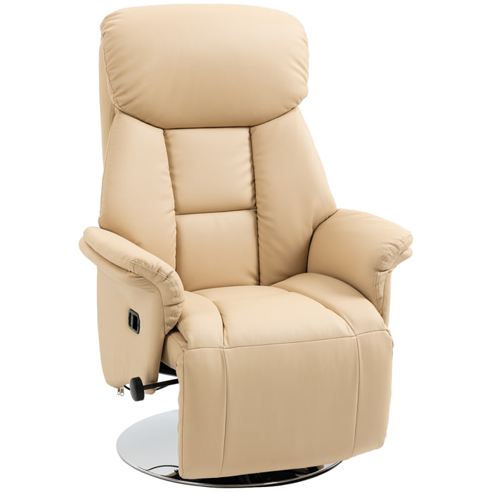 Fauteuil relax inclinable repose-pied réglable pivotant 360° piètement métal chromé revêtement synthétique beige
