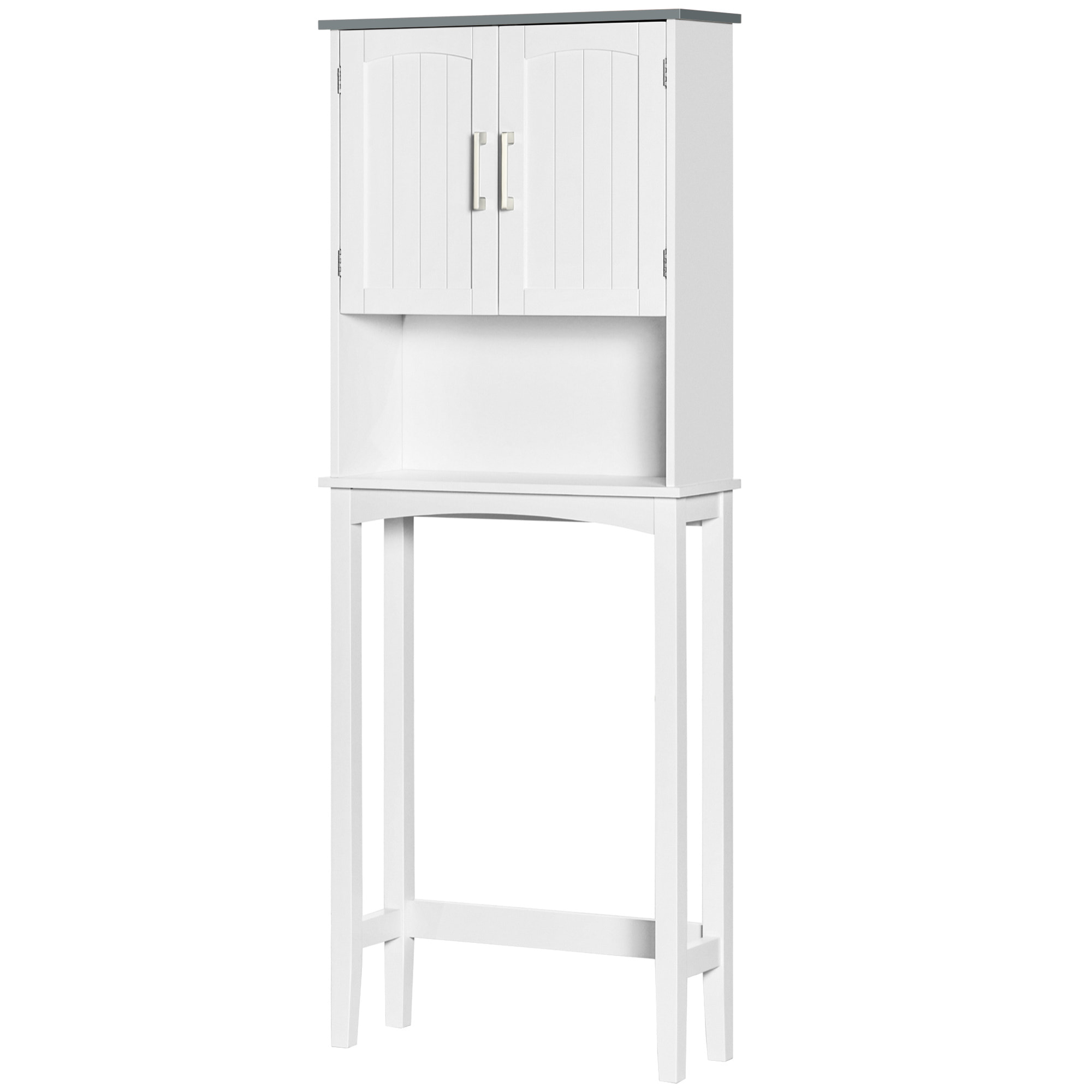 Meuble WC meuble dessus toilettes 2 portes étagère réglable niche dim. 64 x 22 x 165 cm blanc gris
