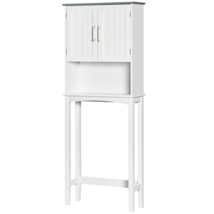 Meuble WC meuble dessus toilettes 2 portes étagère réglable niche dim. 64 x 22 x 165 cm blanc gris