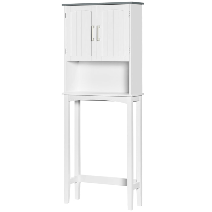 Meuble WC meuble dessus toilettes 2 portes étagère réglable niche dim. 64 x 22 x 165 cm blanc gris
