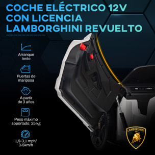 Coche Eléctrico para Niños de +3 Años Lamborghini Revuelto Carro Eléctrico Infantil con Batería 12V Mando a Distancia Faros LED Bocina Música y Ruedas Auxiliares Blanco