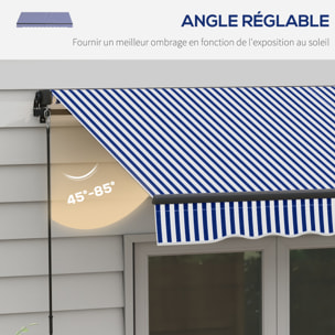 Store banne manuel rétractable inclinaison réglable manivelle alu polyester anti-UV bleu blanc