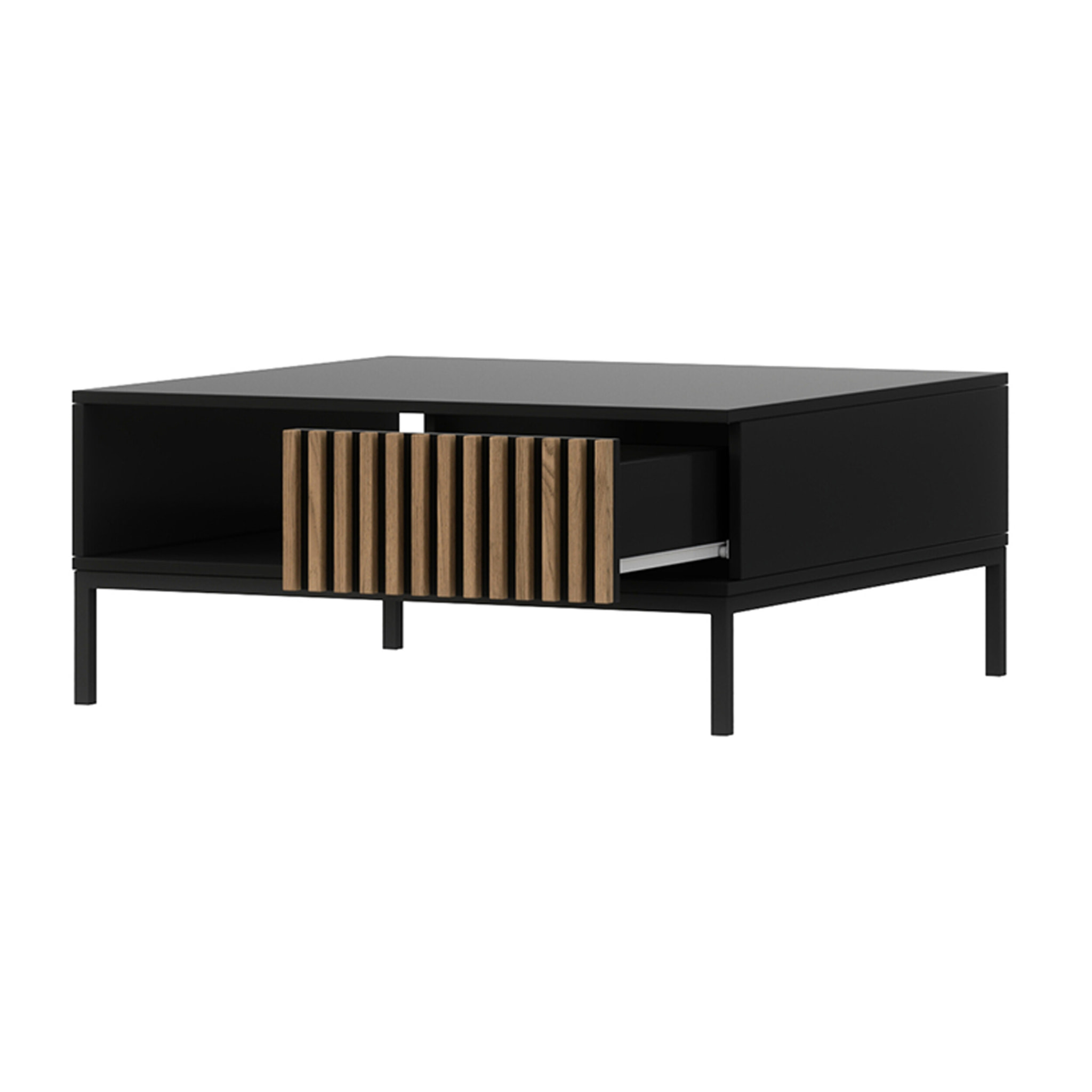 Savanna - table basse - effet bois et noir - 1 tiroir et 1 niche - 80 cm - Noir / Bois