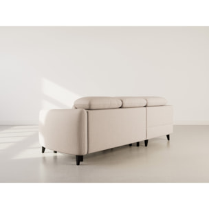 Opaline - Canapé d'angle gauche 5 places convertible avec têtières et coffre en tissu texturé - Beige