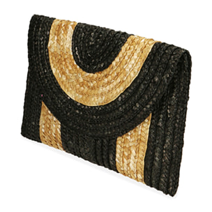 Pochette nero/beige in paglia