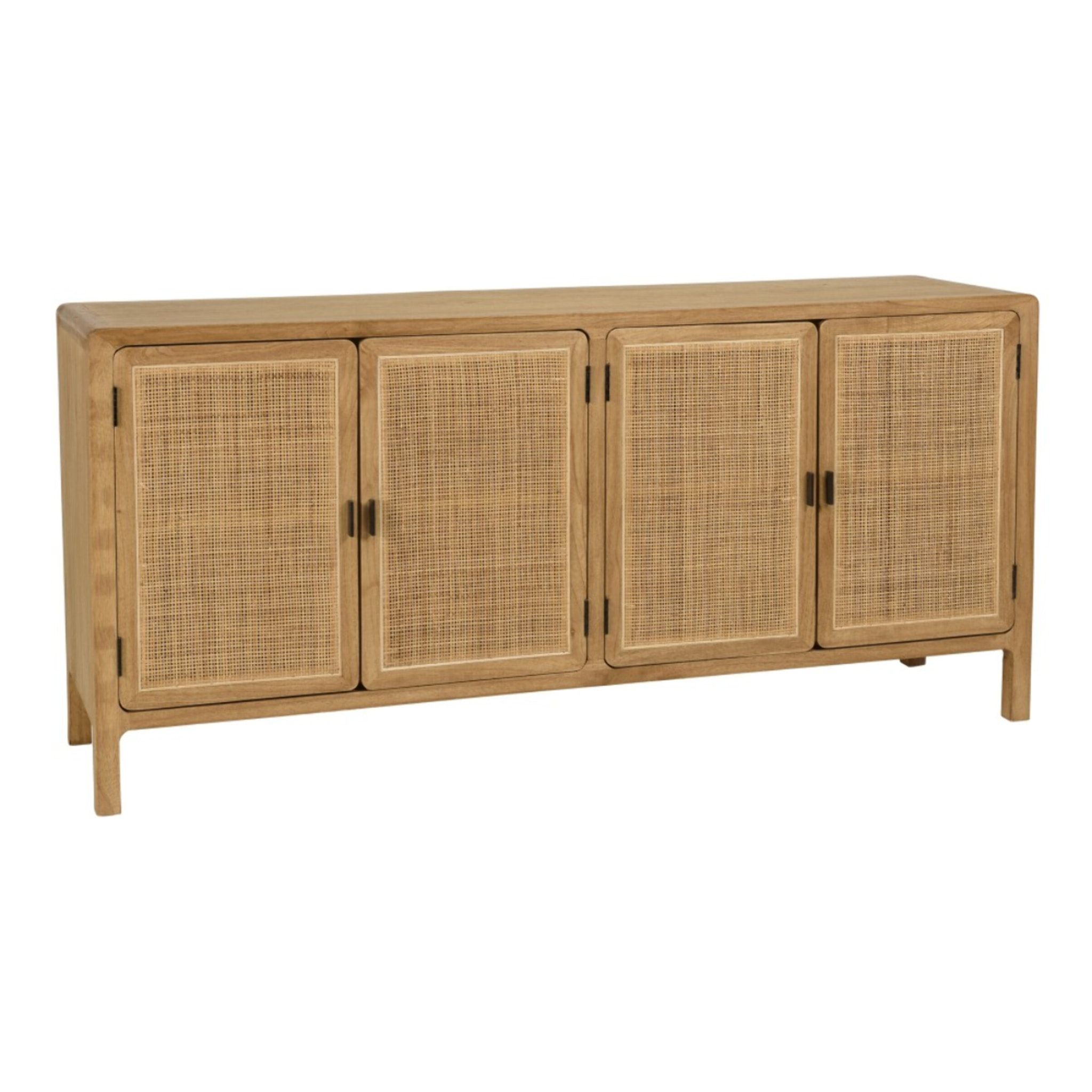 AMY - Buffet 4 portes 170cm en bois de mindi et rotin naturel