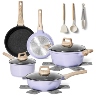 Batterie de cuisine 13 pièces Antiadhésives en Granit Violet Tous feux dont induction Just perfecto JL-34-PUR