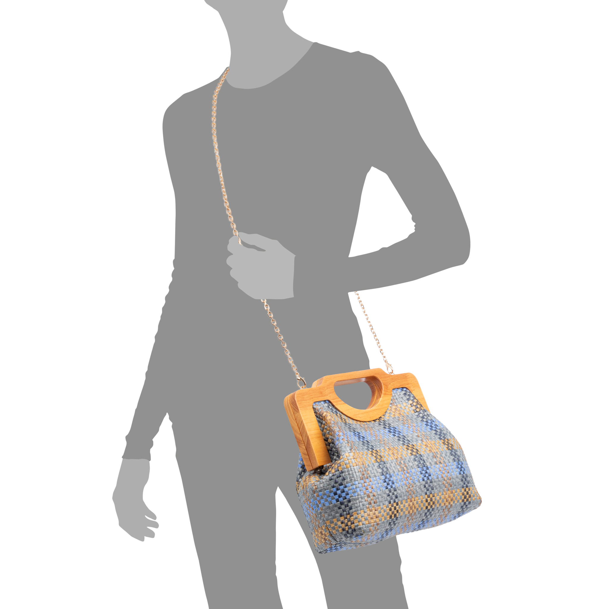 Bogna Bolso de mano Mujer. Fabricado en madera natural y rafia sintética entrelazada.
