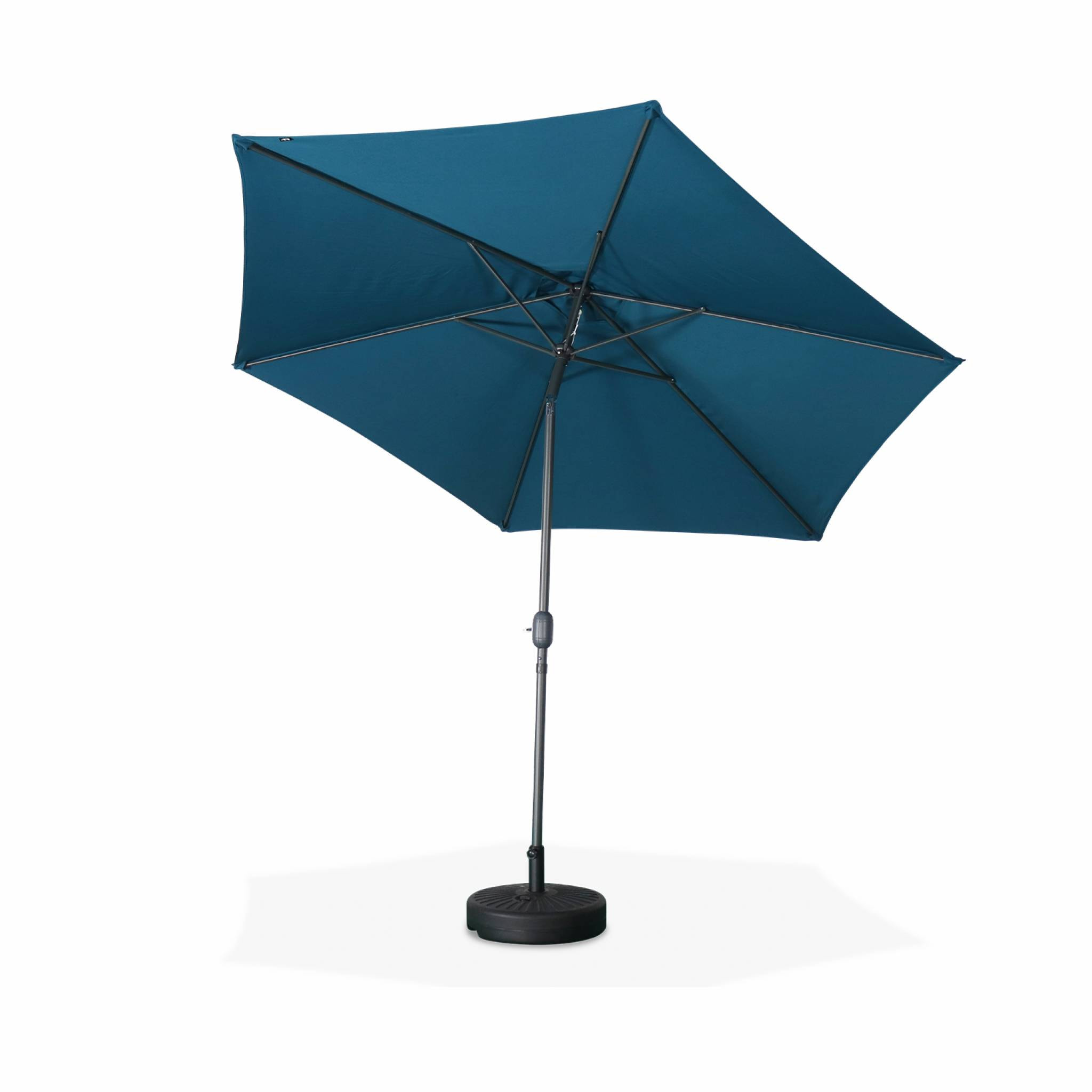 Parasol droit rond Ø300cm - Touquet Bleu canard - mât central en aluminium orientable et manivelle d'ouverture