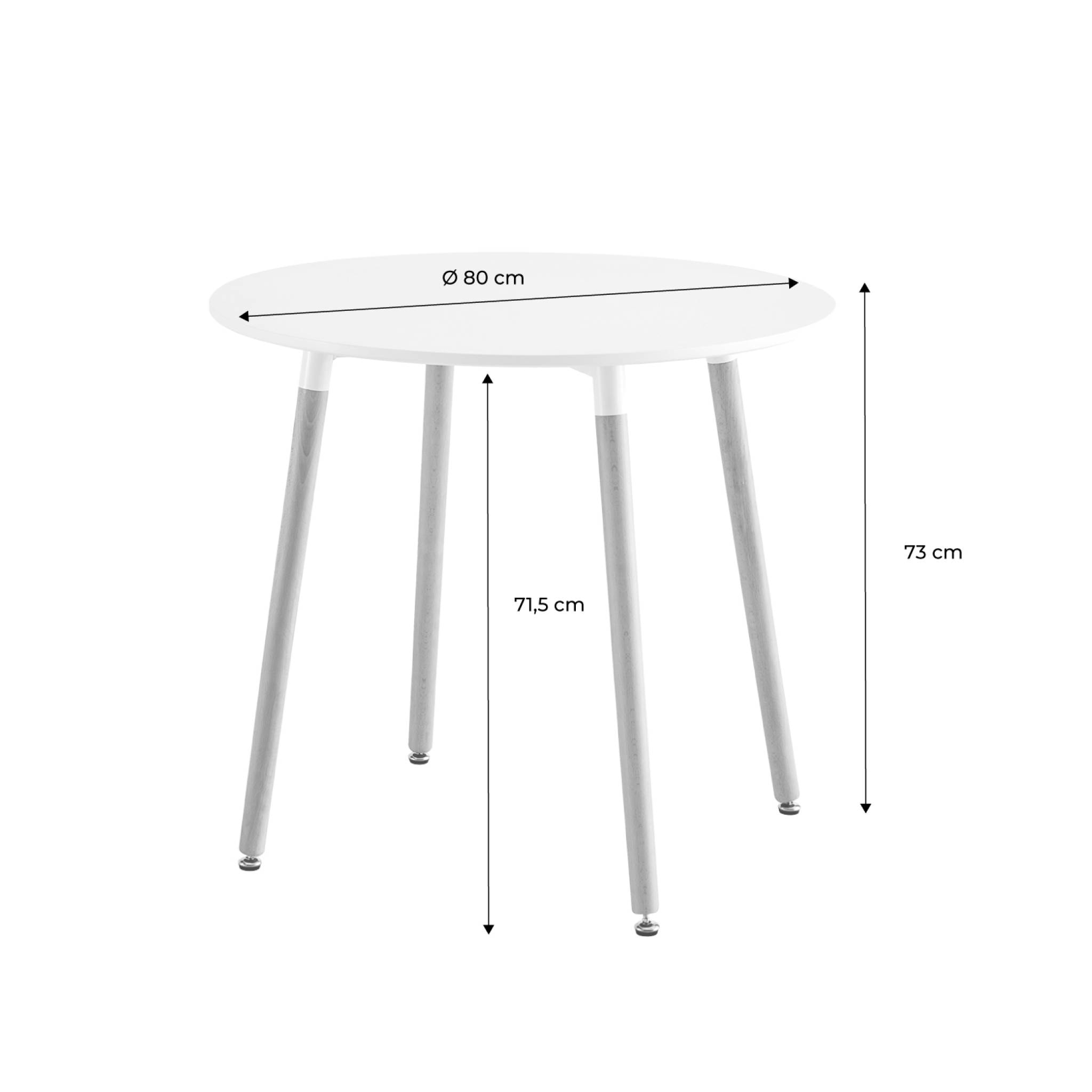 Table à manger blanche ronde Ø80cm MDF et bois de hêtre - Hedvig