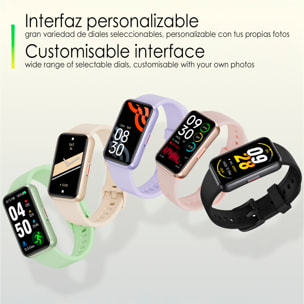 Brazalete inteligente T54B con monitor de tensión y O2. Varios modos deportivos, notificaciones de apps.