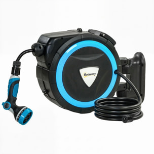 Dévidoir mural enrouleur automatique pivotant tuyau 14+1,5m avec pistolet buse et support mural