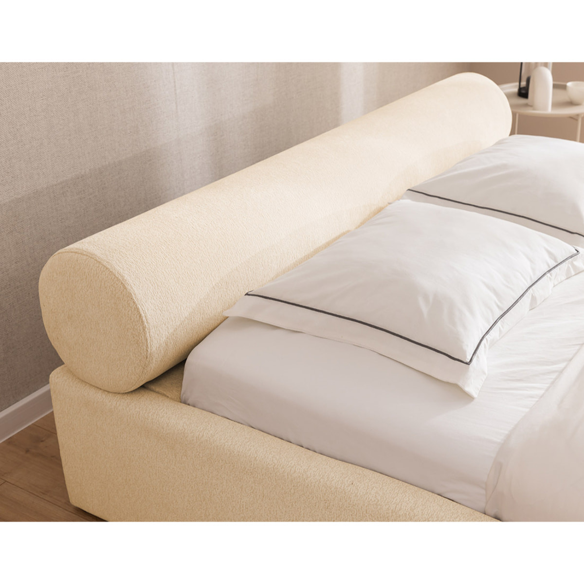 Billy - lit coffre - 160x200 cm - en tissu texturé - sommier inclus - Beige