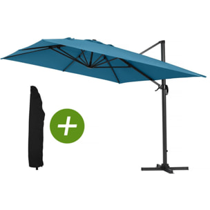 Parasol jardin déporté Alu "Sun 4" - Rectangle - 3 x 4 m - Bleu + Housse de protection