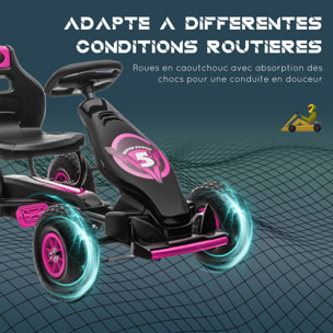 Kart à pédales enfant Go kart Formule 1 Racing Super Power 5 aileron avant pneus gonflables caoutchouc noir rose