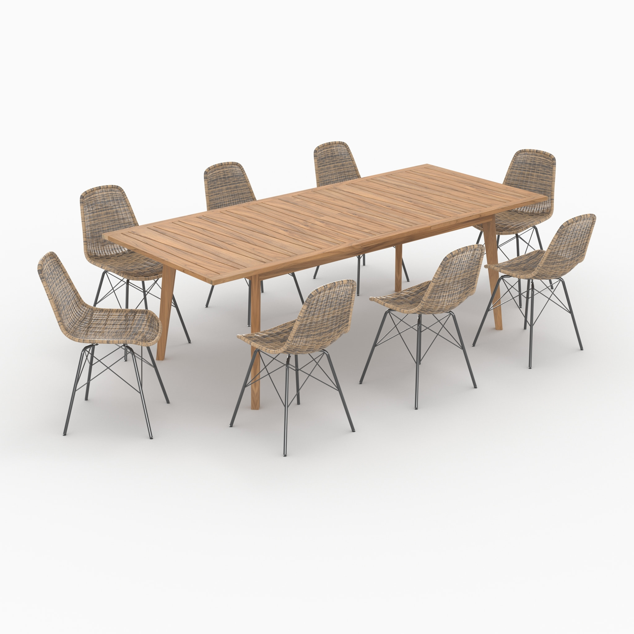 Table et chaises de jardin 8 personnes en bois de teck, résine tressée - Tiptur