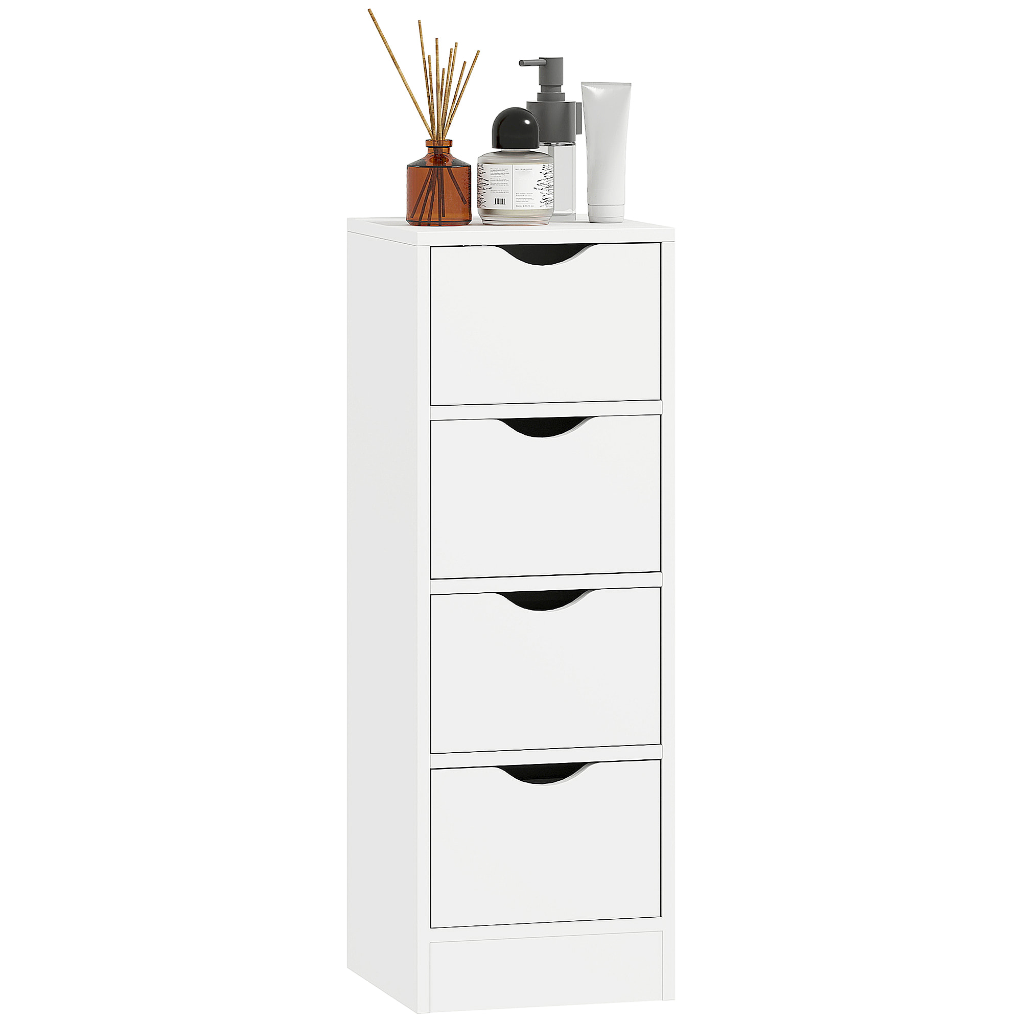 Armario de Baño Estrecho, Mueble Auxiliar de Baño con 4 Cajones y Asas Ranuradas, para Espacios Reducidos, 29x29x83 cm, Blanco