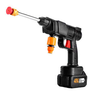 Pistola de lavado a presión con doble batería, 3 adaptadores de lavado diferentes, 300W de potencia y 30 bares de presión.