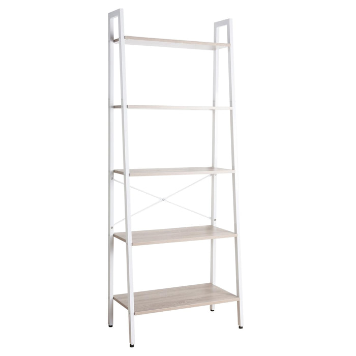 Lilas - libreria in legno e metallo 5 ripiani bianco