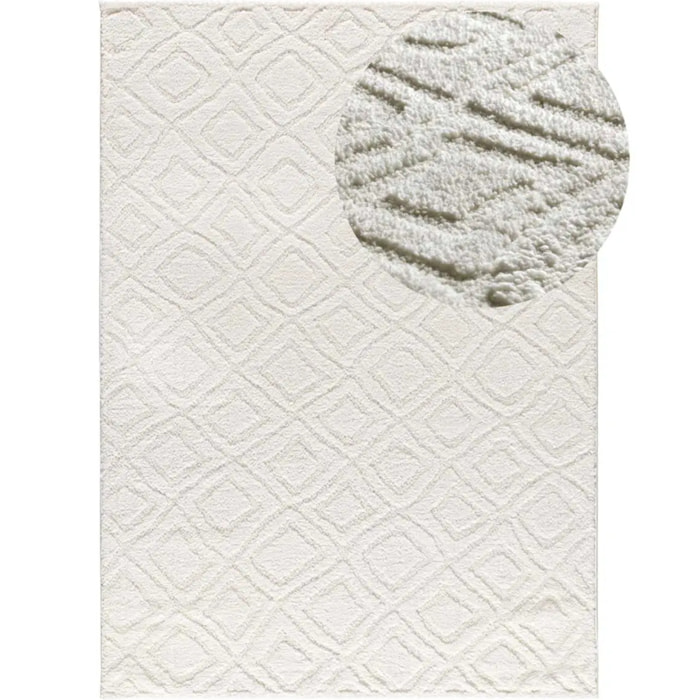 JUNO Alfombra geométrica con relieve blanco, varias medidas disponibles.