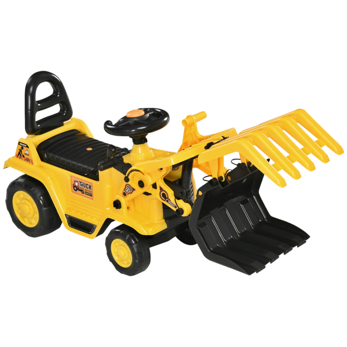 Tractor sin Pedales Excavadora para Niños de +3 Años con Bocina Asiento de Almacenamiento Oculto y Pala Móvil Carga 30 kg 83x27x39 cm Amarillo