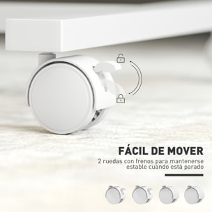 Mesa Auxiliar con Ruedas Mesa para Sofá con Altura Ajustable Superficie Inclinable y Marco de Metal para Dormitorio Salón Oficina 57x40x67,5-101 cm Roble y Blanco