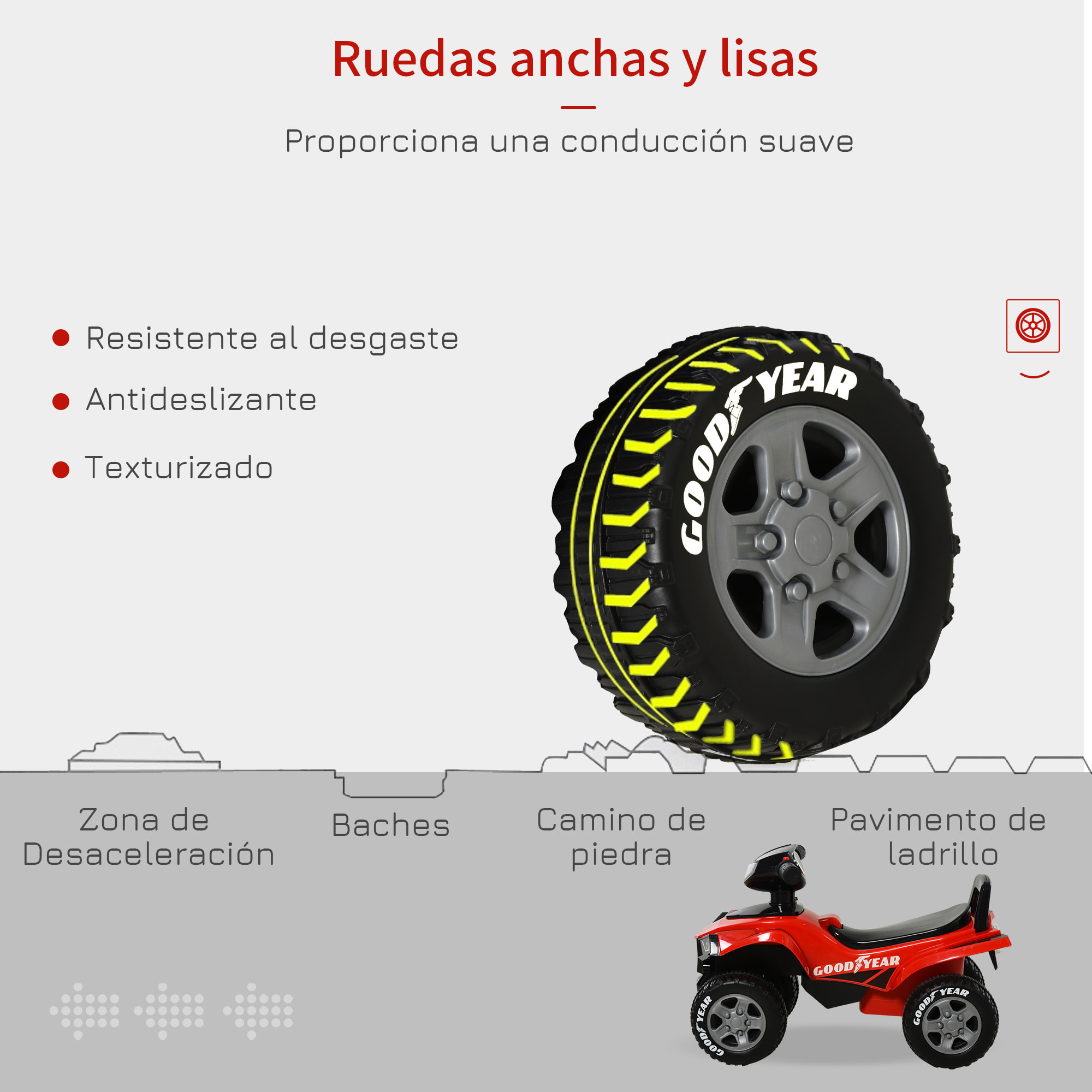 Quad Cuatrimoto para Niños con Luces Sonidos Bocina Rojo