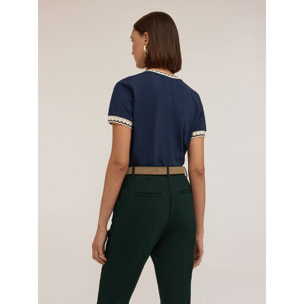 Motivi - Camiseta con bordes de punto - Azul