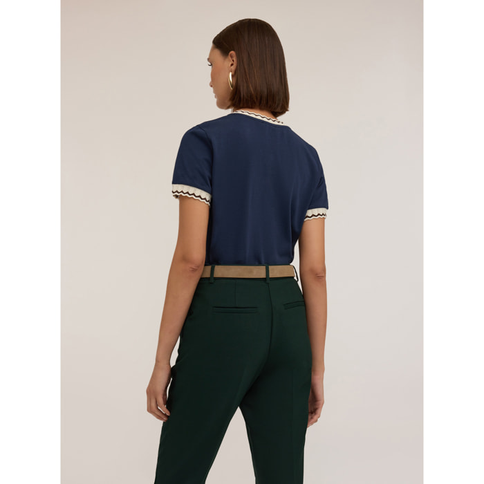 Motivi - Camiseta con bordes de punto - Azul