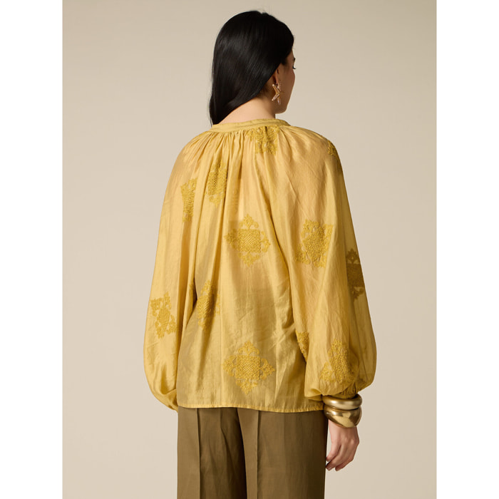 Oltre - Blusa misto lyocell con ricami - Giallo