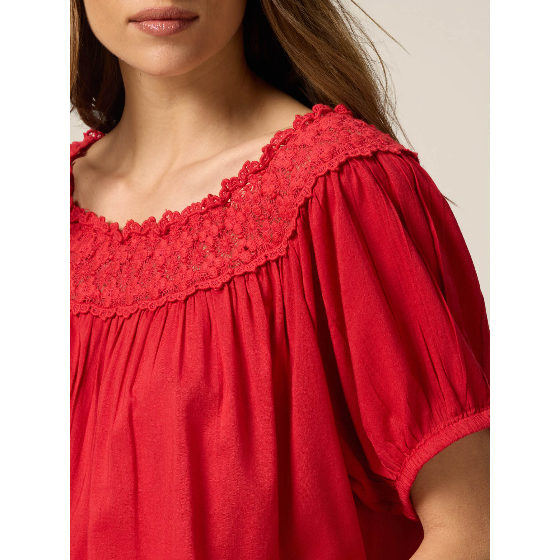 Oltre - Blusa de muselina con encaje - Rojo