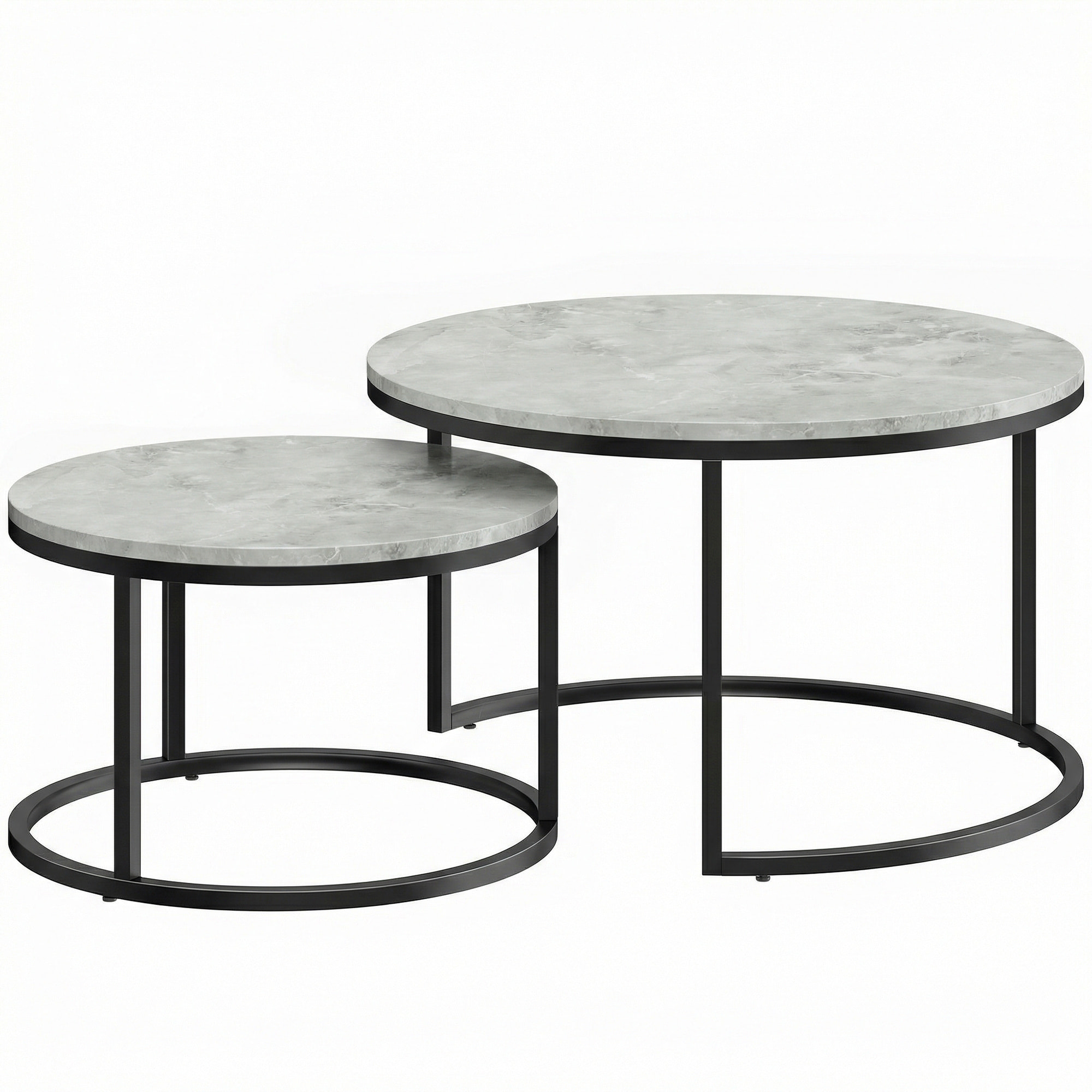 Tables gigognes rondes lot de 2 métal effet marbre gris