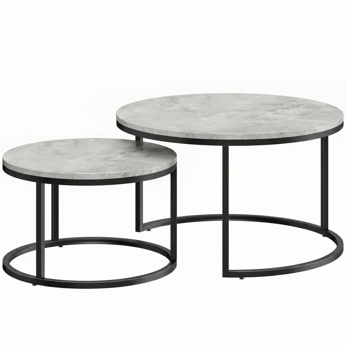 Tables gigognes rondes lot de 2 métal effet marbre gris