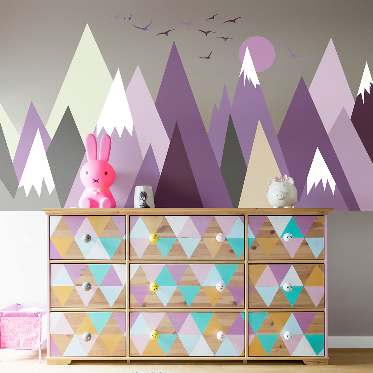 Stickers muraux enfants - Décoration chambre bébé - Autocollant Sticker mural géant enfant montagnes scandinaves JAZKA