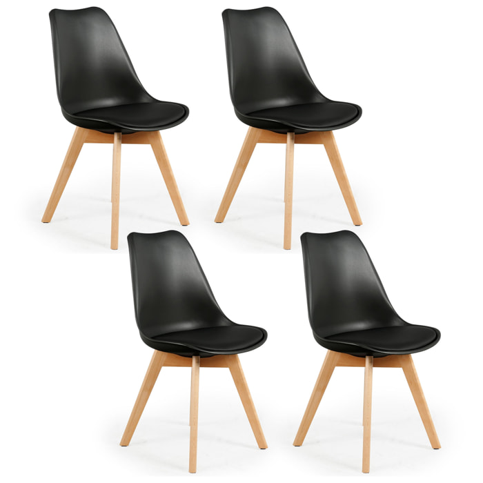 Chaise Scandinave Coque Rembourree Noire - Lot De 4