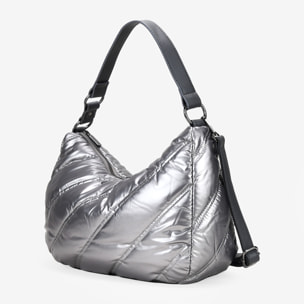 Bolso de hombro media luna plomo con cosido acolchado