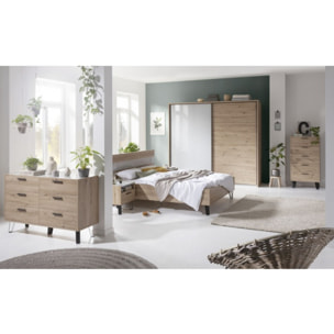 Commode 1 porte 3 tiroirs finition chêne - VITRUS