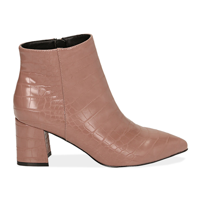 Ankle boots nude stampa cocco, tacco 6,50 cm