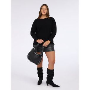Fiorella Rubino - Maglia in misto viscosa con scollo a barchetta - Nero
