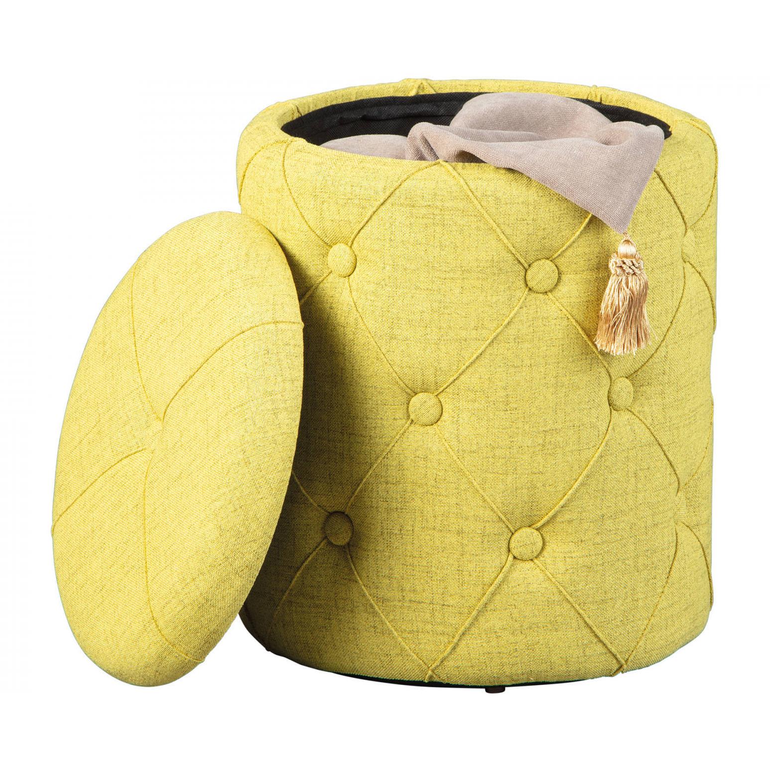 Pouf contenitore in tessuto giallo trapuntato, cm 34x34x40