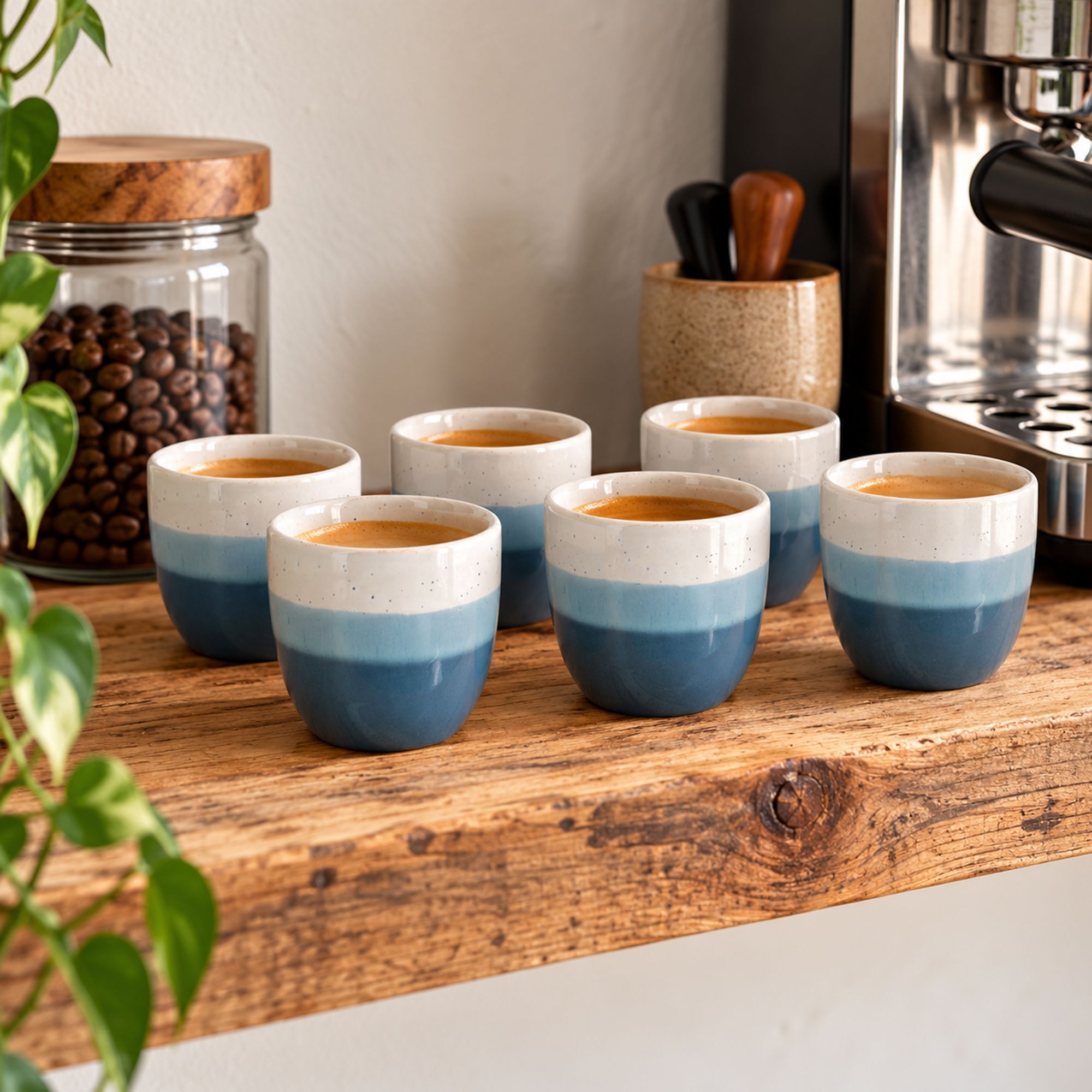 Lot de 6 tasses expresso bleus en grès 11cl RIGA