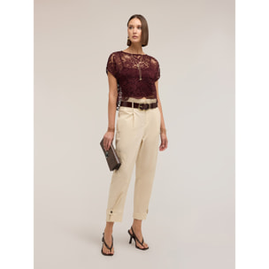 Motivi - Blusa corta in pizzo - Bordeaux