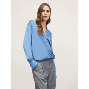 Motivi - Blusa satin ad incrocio - Azzurro