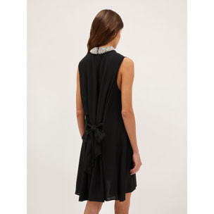 Motivi - Vestido holgado con cuello bordado - Negro